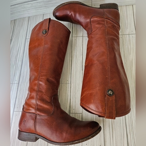 Frye Melissa Tall Button Leather Boots in Cognac Brown Size 7 - Picture 8 of 11